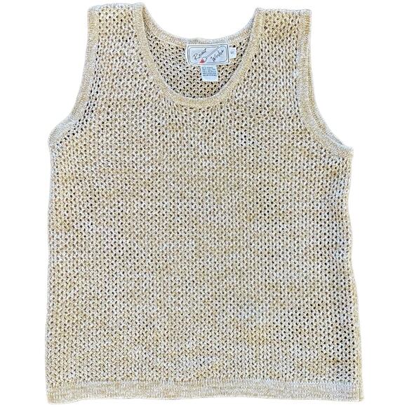 Vintage Retro Women's Gold Metallic Open Weave Sweater Tank - Size Small - Picture 1 of 7